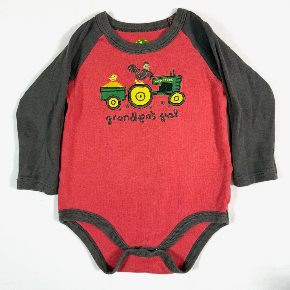 JOHN DEERE Baby Bodysuit 9/12M Grandpa’s Pal Tractor Red Outdoor Country
